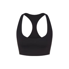 NikeSKIMS MATTE AND SHINE RACERBACK LONGLINE BRA | OBSIDIAN/IGNEOUS FLAT ON A WHITE BACKGROUND | FLT