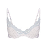 FITS EVERYBODY LACE UNLINED SCOOP BRA | SLATE PIN DOT PRINT FLAT ON A WHITE BACKGROUND | FLT