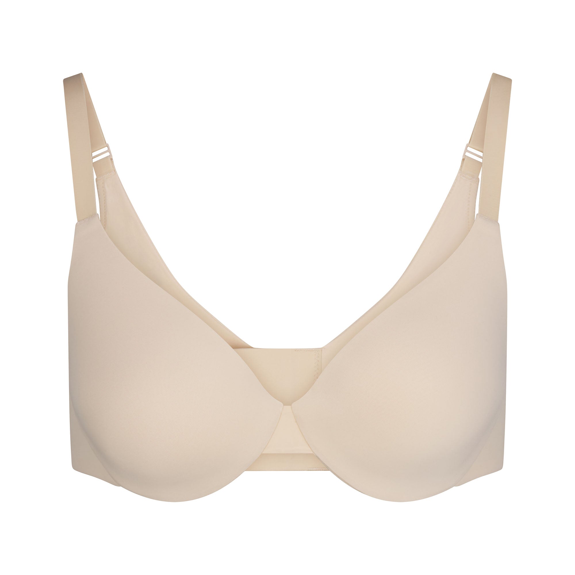 SMOOTHING INTIMATES FULL COVERAGE BRA | SAND (PLUNGE BRAS) FLAT ON A WHITE BACKGROUND | FLT