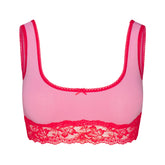 LIGHTWEIGHT COTTON LACE SCOOP BRALETTE | CARNATION CONTRAST FLAT ON A WHITE BACKGROUND | FLT