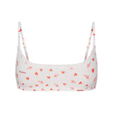 LIGHTWEIGHT COTTON POINTELLE SCOOP BRALETTE | SNOW ARROWED HEARTS FLAT ON A WHITE BACKGROUND | FLT