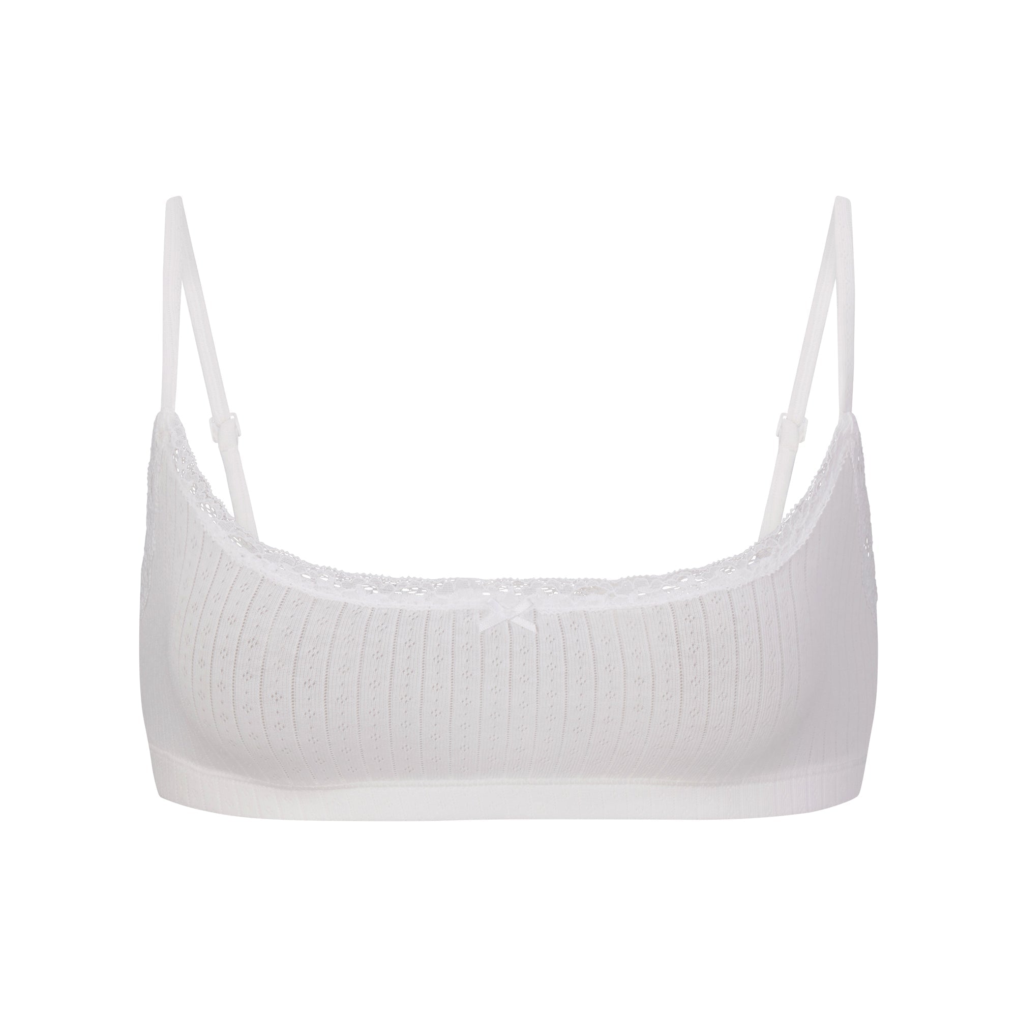 LIGHTWEIGHT COTTON POINTELLE SCOOP BRALETTE | SNOW FLAT ON A WHITE BACKGROUND | FLT