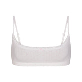 LIGHTWEIGHT COTTON POINTELLE SCOOP BRALETTE | SNOW PEONY PIN DOT FLAT ON A WHITE BACKGROUND | FLT