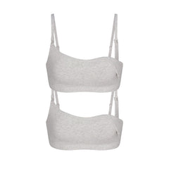 COTTON JERSEY MATERNITY NURSING SCOOP BRALETTE 2-PACK | LIGHT HEATHER GREY FLAT ON A WHITE BACKGROUND | FLT