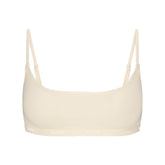 LIGHTWEIGHT COTTON LOGO PICOT SCOOP BRALETTE | BUTTER TONAL FLAT ON A WHITE BACKGROUND | FLT