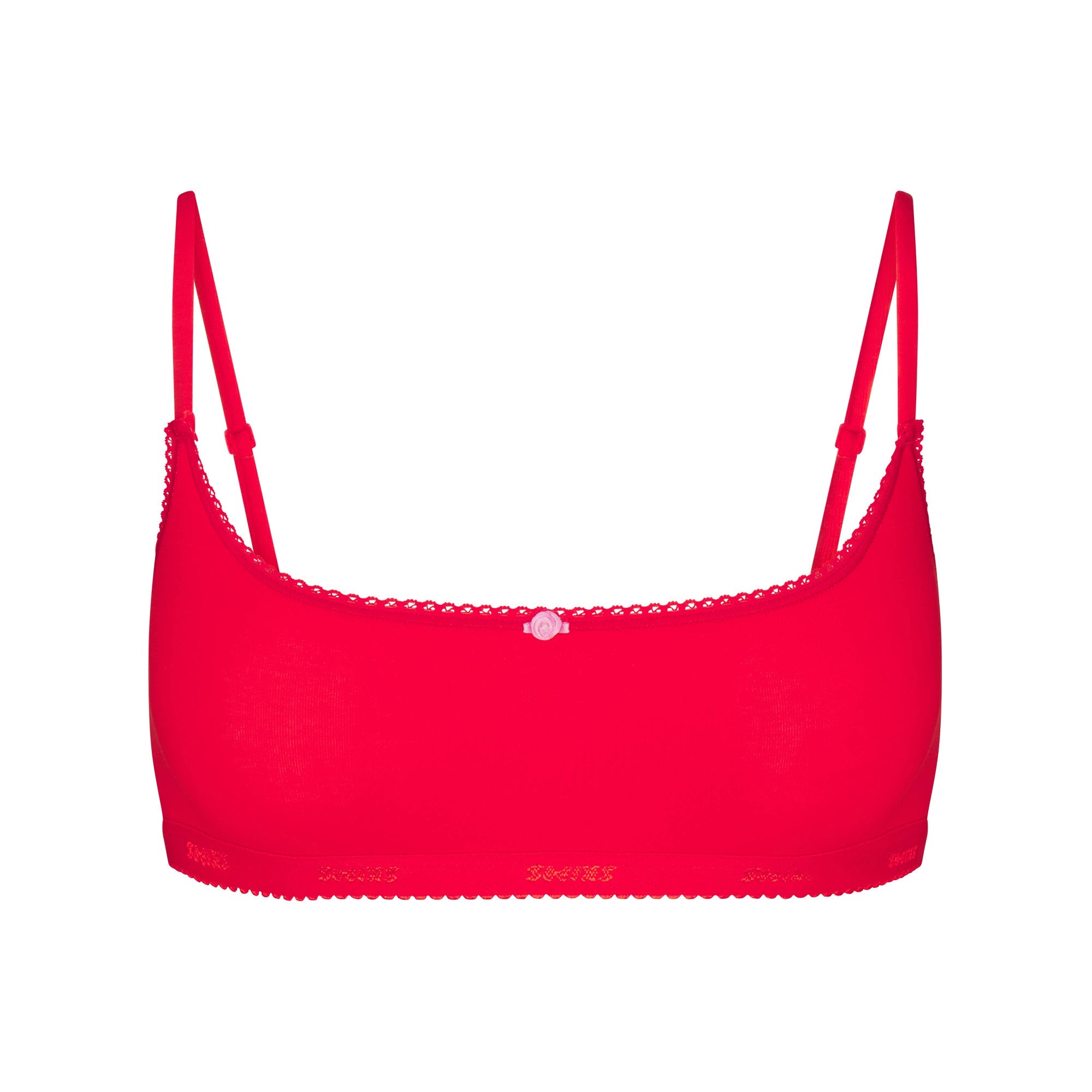LIGHTWEIGHT COTTON LOGO PICOT SCOOP BRALETTE | RUBY TONAL FLAT ON A WHITE BACKGROUND | FLT