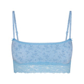 LIGHTWEIGHT COTTON STRAIGHT NECK BRALETTE | SURF DAINTY FLORAL PRINT FLAT ON A WHITE BACKGROUND | FLT