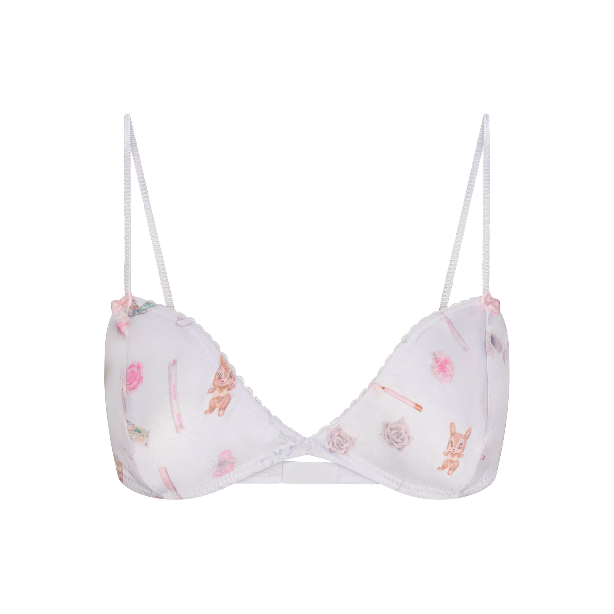 LIGHTWEIGHT SATIN TRIANGLE BRALETTE | SNOW ESSENTIALS BAG FLAT ON A WHITE BACKGROUND | FLT