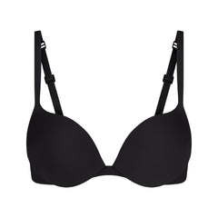 SKIMS ULTIMATE TEARDROP T-SHIRT BRA | ONYX FLAT ON A WHITE BACKGROUND | FLT