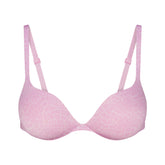 SKIMS ULTIMATE TEARDROP PUSH-UP BRA | BUBBLE GUM LEOPARD PRINT FLAT ON A WHITE BACKGROUND | FLT