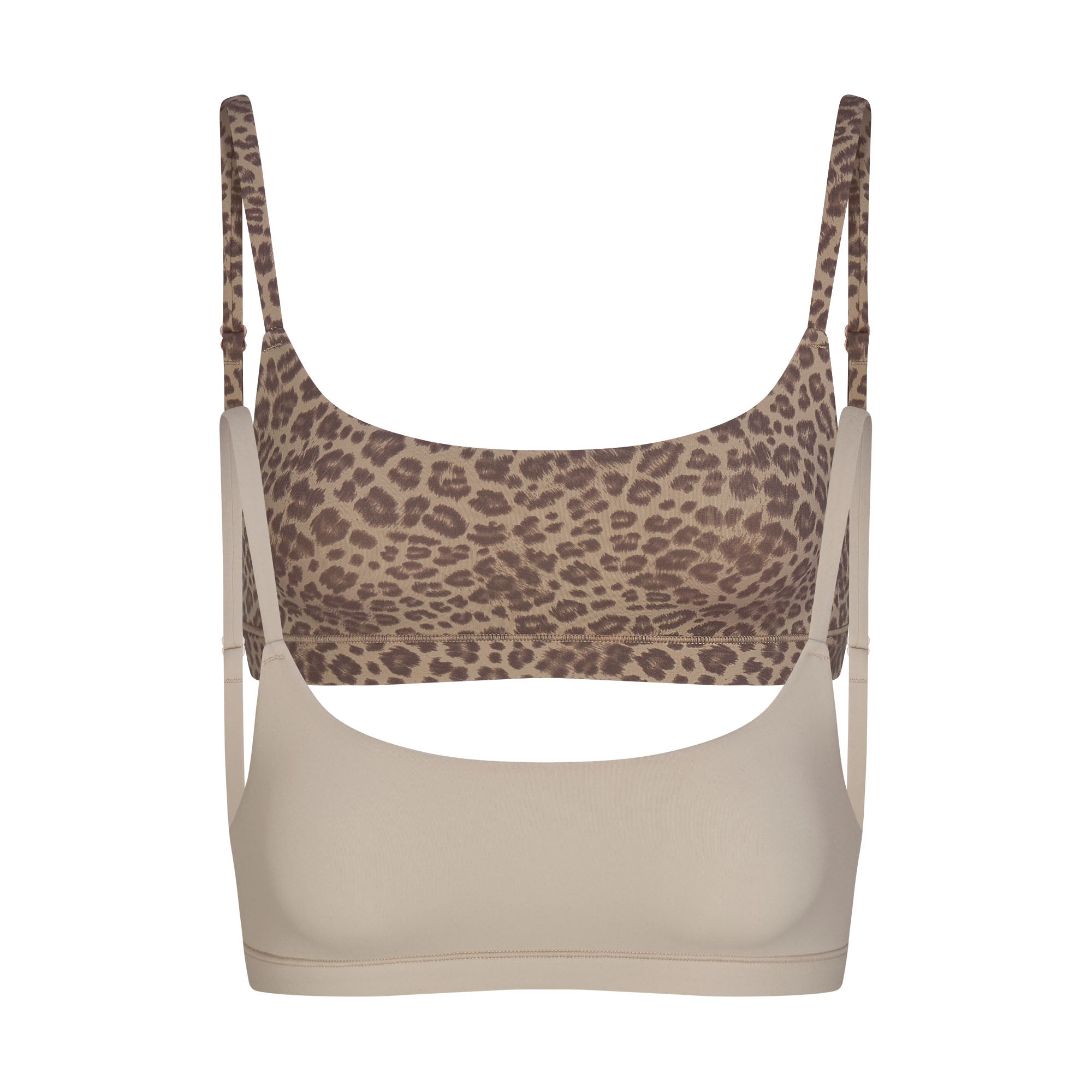 FITS EVERYBODY SCOOP BRALETTE 2-PACK | DESERT LEOPARD AND STONE & LAYS FLAT ON A WHITE BACKGROUND | FLT
