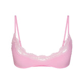 FITS EVERYBODY LACE SCOOP BRALETTE | BUBBLE GUM TONAL LAYS FLAT ON A WHITE BACKGROUND | FLT