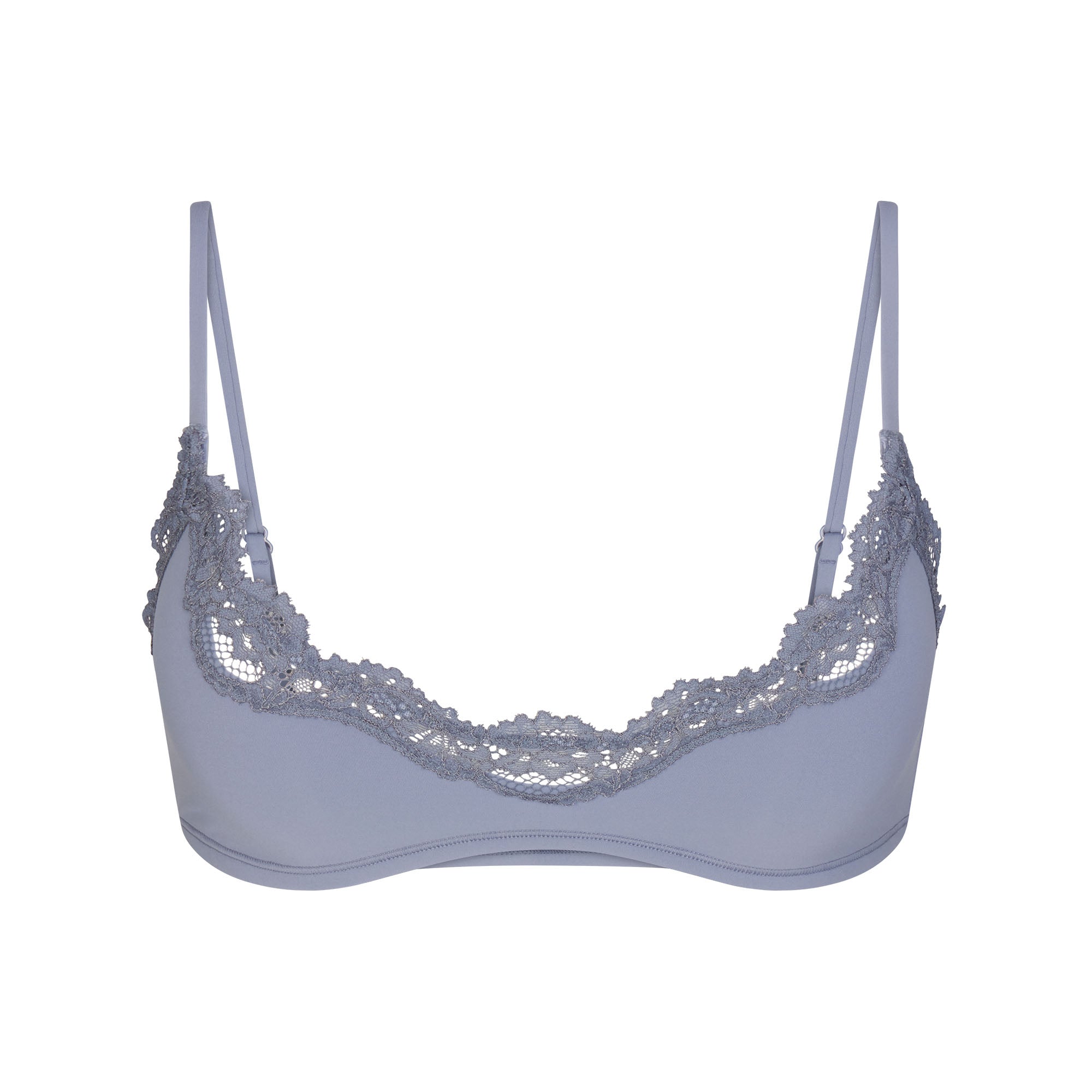 FITS EVERYBODY LACE UNLINED SCOOP BRA | SLATE TONAL & LAYS FLAT ON A WHITE BACKGROUND | FLT