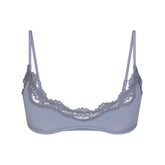 FITS EVERYBODY LACE UNLINED SCOOP BRA | SLATE TONAL & LAYS FLAT ON A WHITE BACKGROUND | FLT