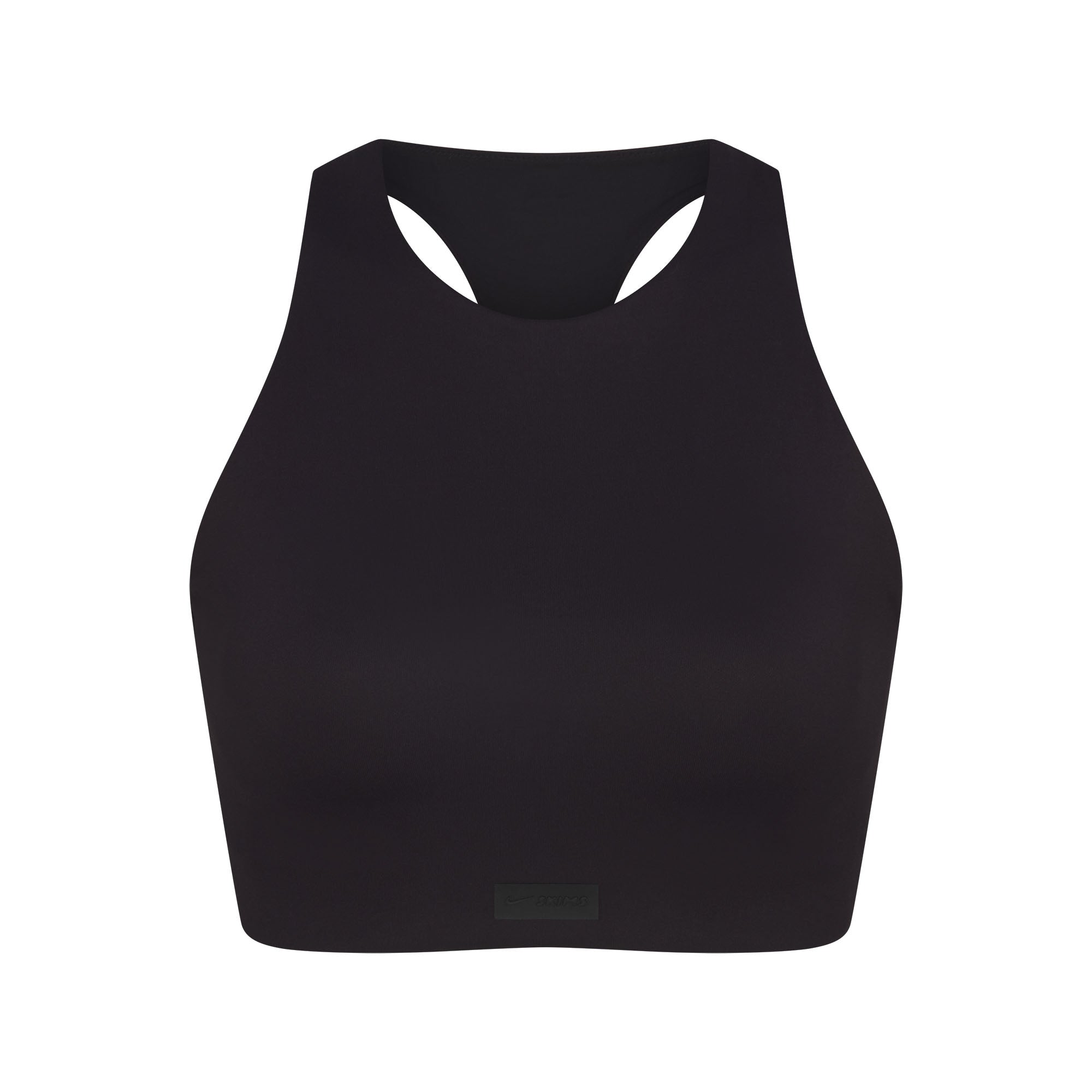 NikeSKIMS MATTE HIGH NECK BRA | OBSIDIAN FLAT ON A WHITE BACKGROUND | FLT