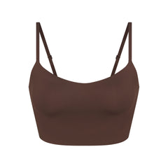 NikeSKIMS MATTE CAMI BRA TOP | DARK SEPIA FLAT ON A WHITE BACKGROUND | FLT