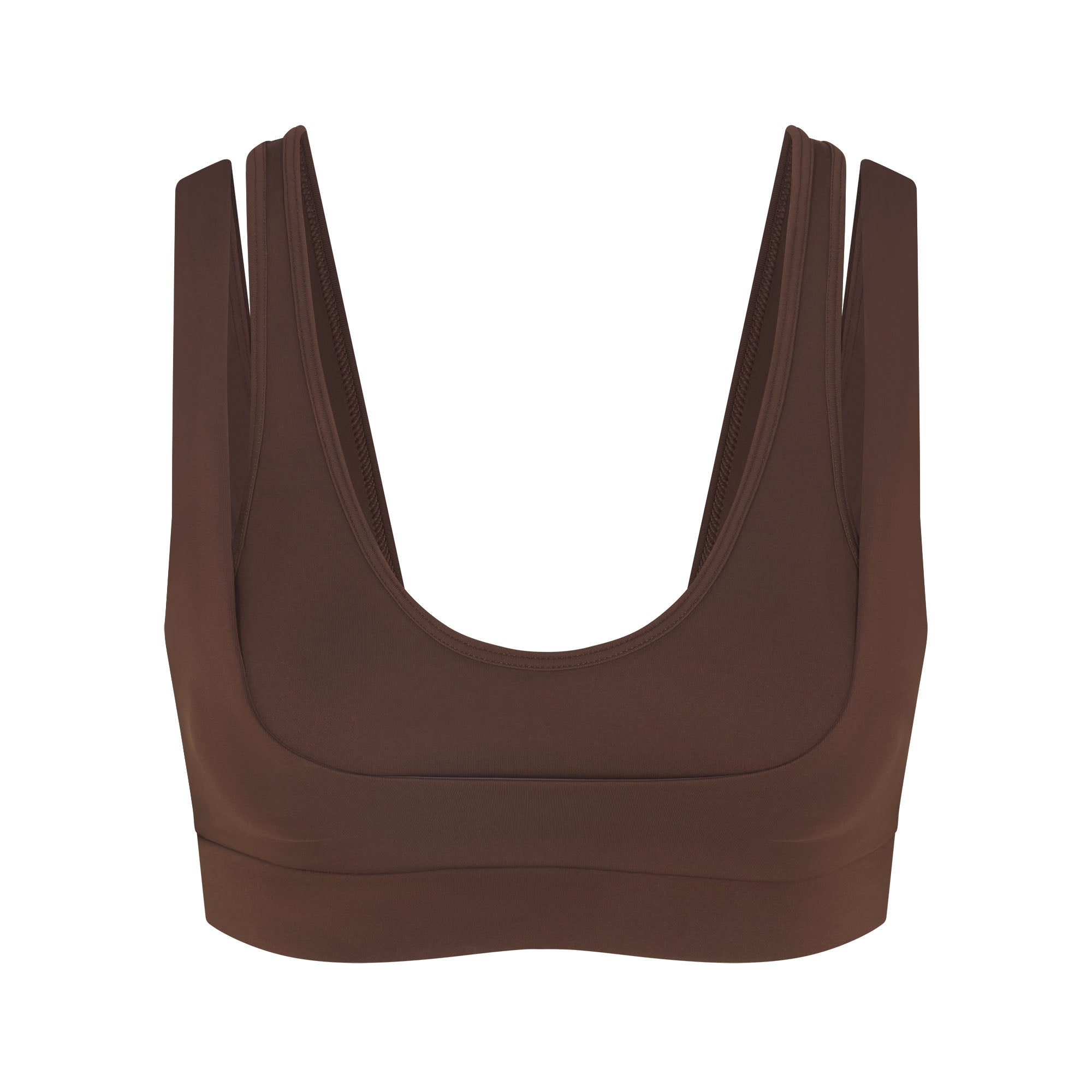 NikeSKIMS MATTE DOUBLE STRAP SCOOP BRA | DARK SEPIA FLAT ON A WHITE BACKGROUND | FLT
