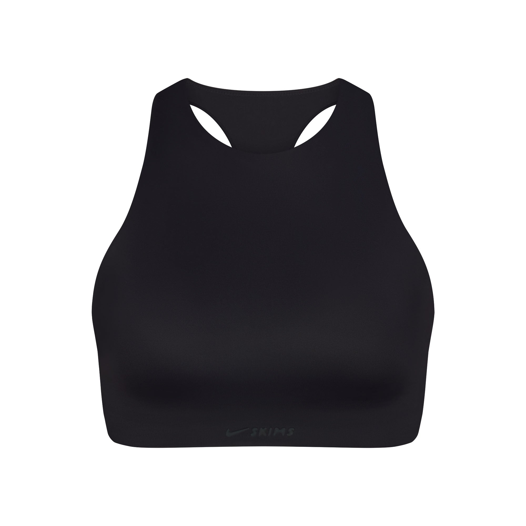 NikeSKIMS SHINE HIGH NECK BRA | OBSIDIAN FLAT ON A WHITE BACKGROUND | FLT