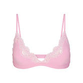 FITS EVERYBODY LACE TRIANGLE BRALETTE | BUBBLE GUM TONAL LAYS FLAT ON A WHITE BACKGROUND | FLT