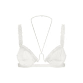 ULTRA FINE MESH RUFFLE BRA | IVORY LAYS FLAT ON A WHITE BACKGROUND | FLT