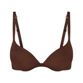 SKIMS ULTIMATE BRA TEARDROP PUSH-UP BRA | COCOA (PLUNGE BRAS) LAYS FLAT ON A WHITE BACKGROUND | FLT