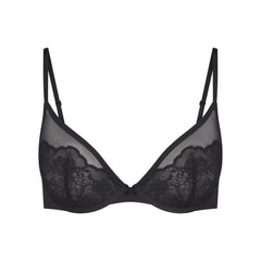 SKIMS LACE UNLINED DEMI BRA | ONYX FLAT ON A WHITE BACKGROUND | FLT