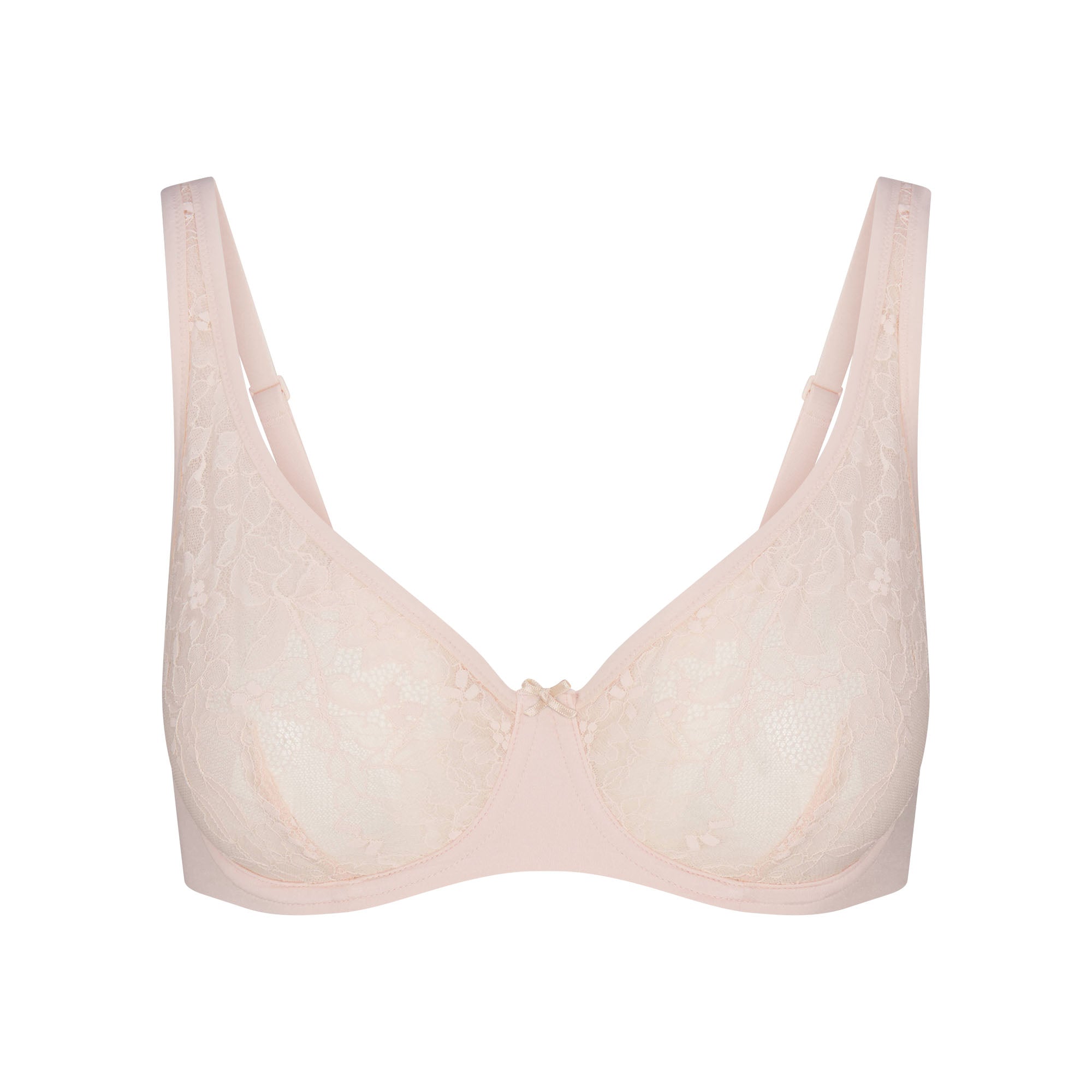 SKIMS LACE UNLINED MINIMIZER BRA | PRIMROSE FLAT ON A WHITE BACKGROUND | FLT