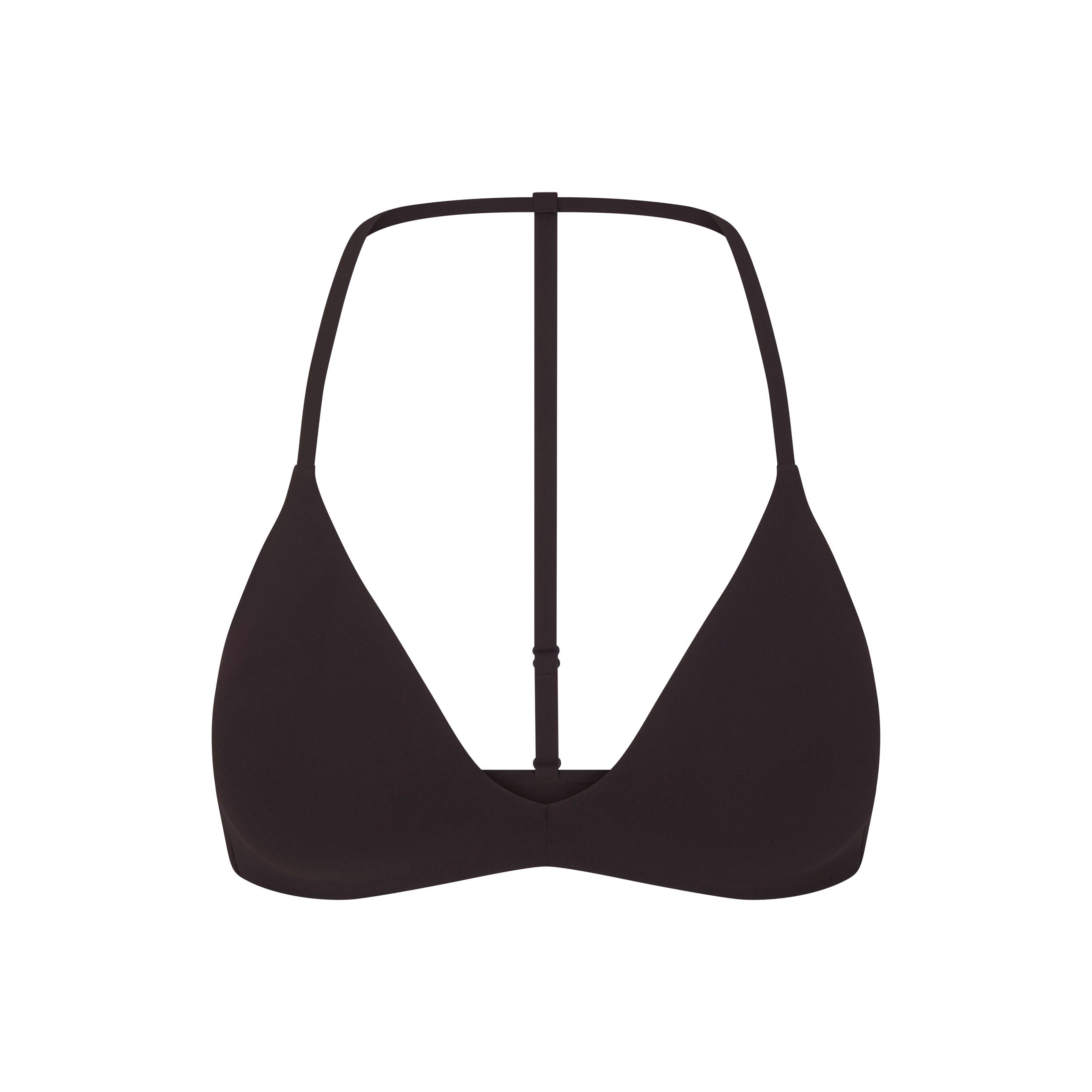 NikeSKIMS STUDIO STRETCH T-BACK TRIANGLE BRA | DARK ROAST LAYS FLAT ON A WHITE BACKGROUND | FLT