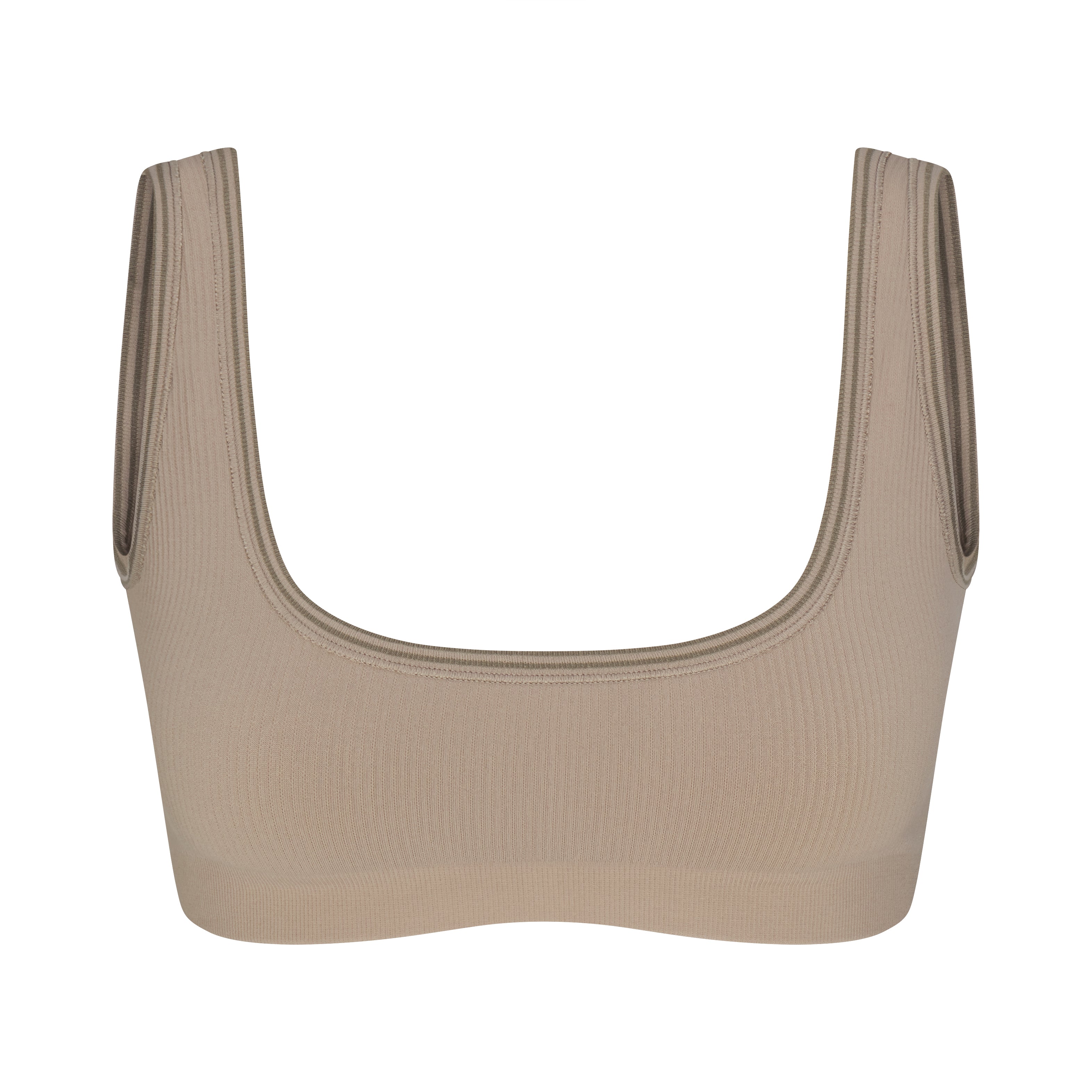 NikeSKIMS RIBBED SEAMLESS MICRO SCOOP BRA | DRIFTWOOD & LAYS FLAT ON A WHITE BACKGROUND | FLT