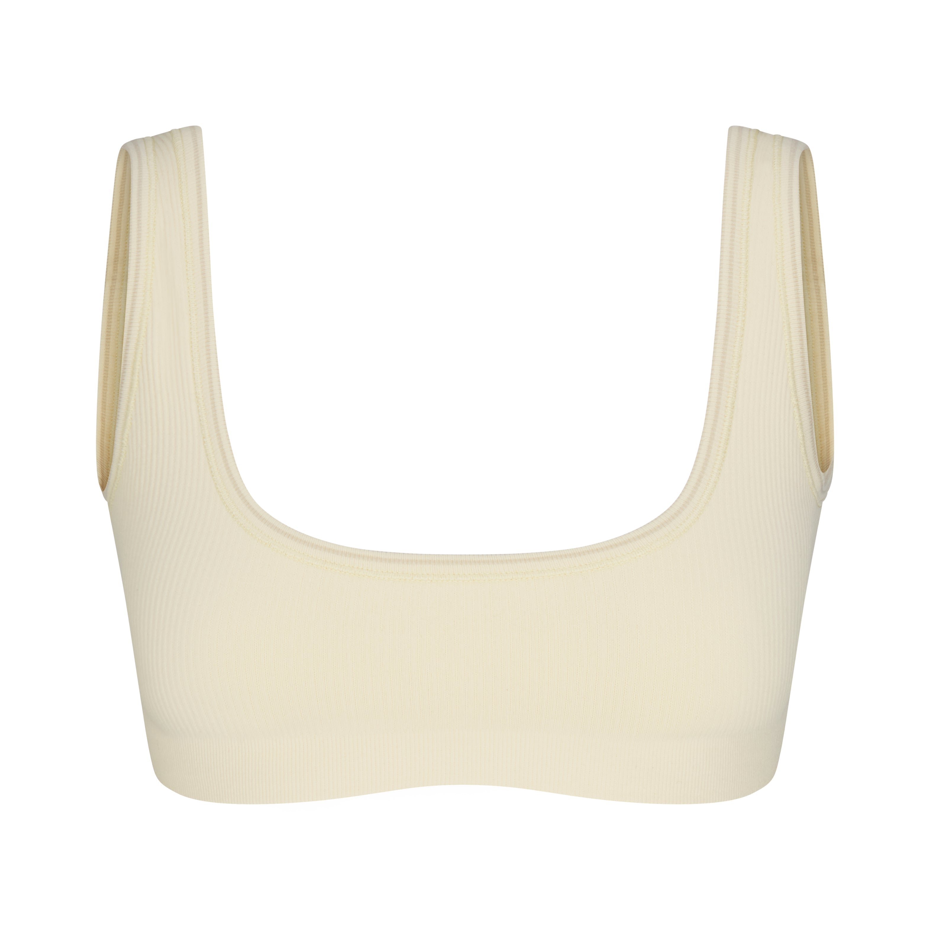 NikeSKIMS RIBBED SEAMLESS MICRO SCOOP BRA | LEMON DROP & LAYS FLAT ON A WHITE BACKGROUND | FLT