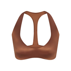 NikeSKIMS SATIN SHINE PLUNGE T-BACK BRA | CAROB BROWN & LAYS FLAT ON A WHITE BACKGROUND | FLT