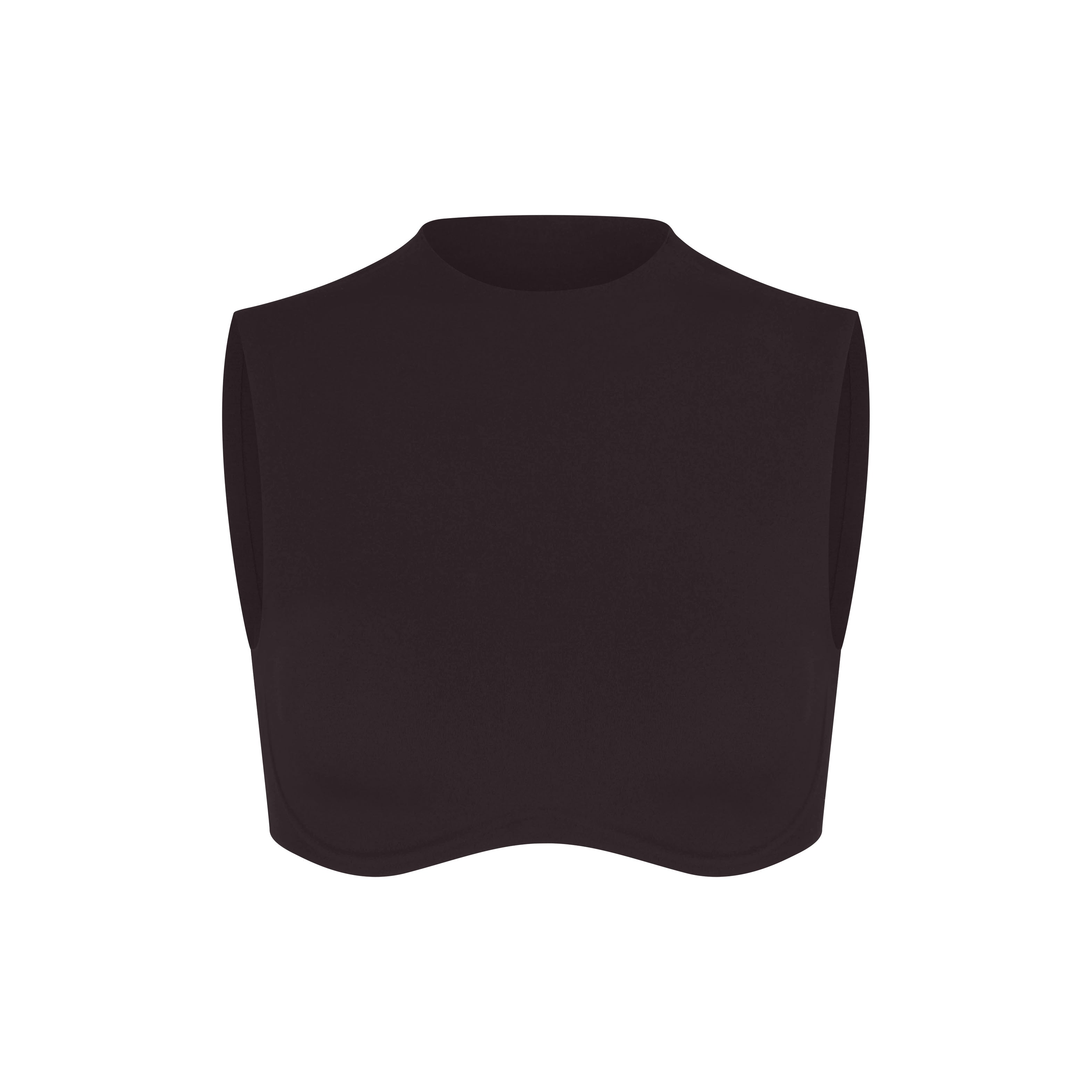 NikeSKIMS STUDIO STRETCH MOCK NECK BRA TOP | DARK ROAST LAYS FLAT ON A WHITE BACKGROUND | FLT