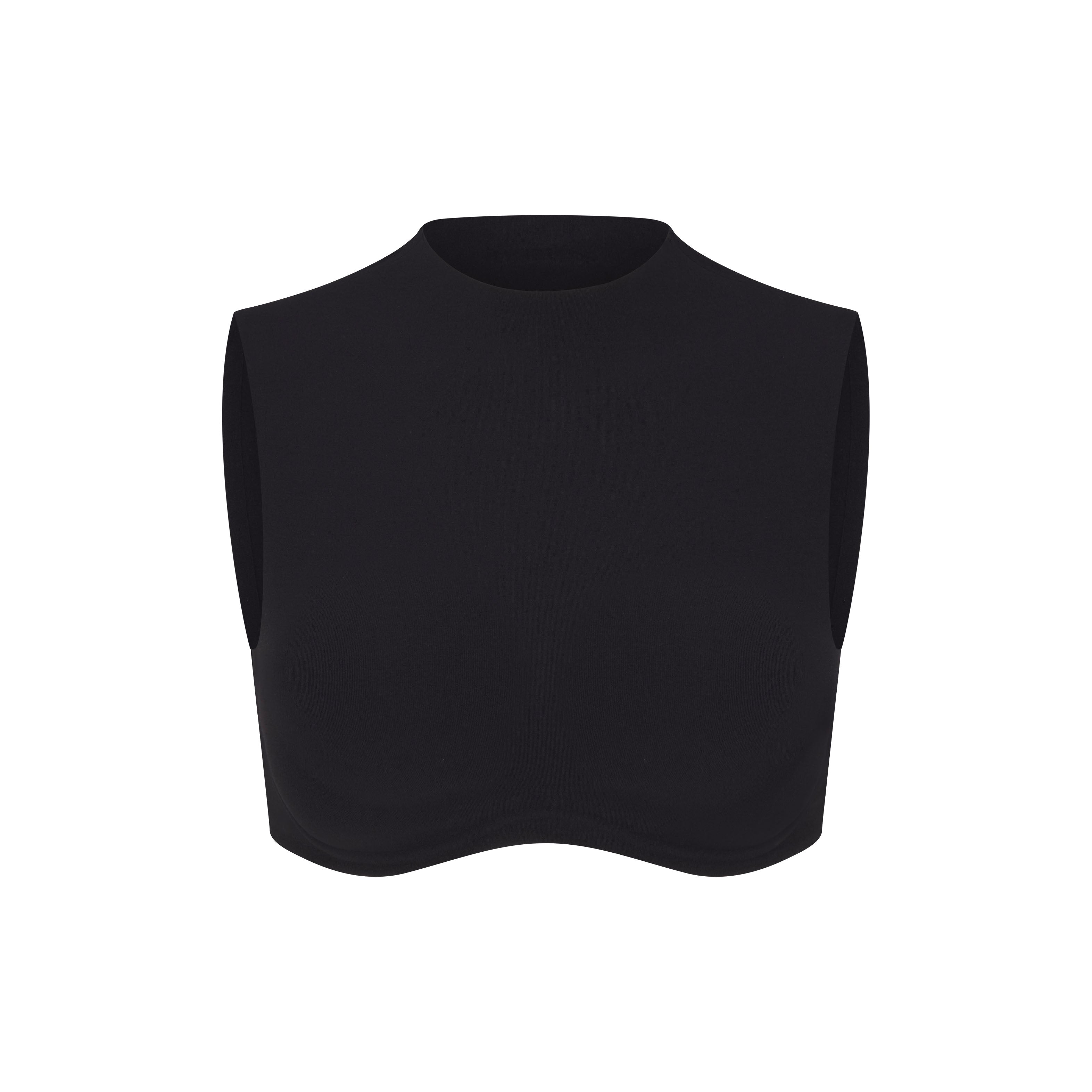 NikeSKIMS STUDIO STRETCH MOCK NECK BRA TOP | OBSIDIAN LAYS FLAT ON A WHITE BACKGROUND | FLT
