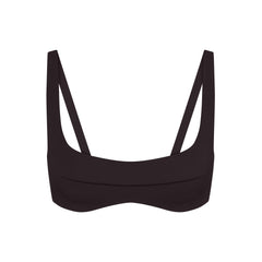NikeSKIMS STUDIO STRETCH SEAM FRONT MICRO BRA | DARK ROAST LAYS FLAT ON A WHITE BACKGROUND | FLT