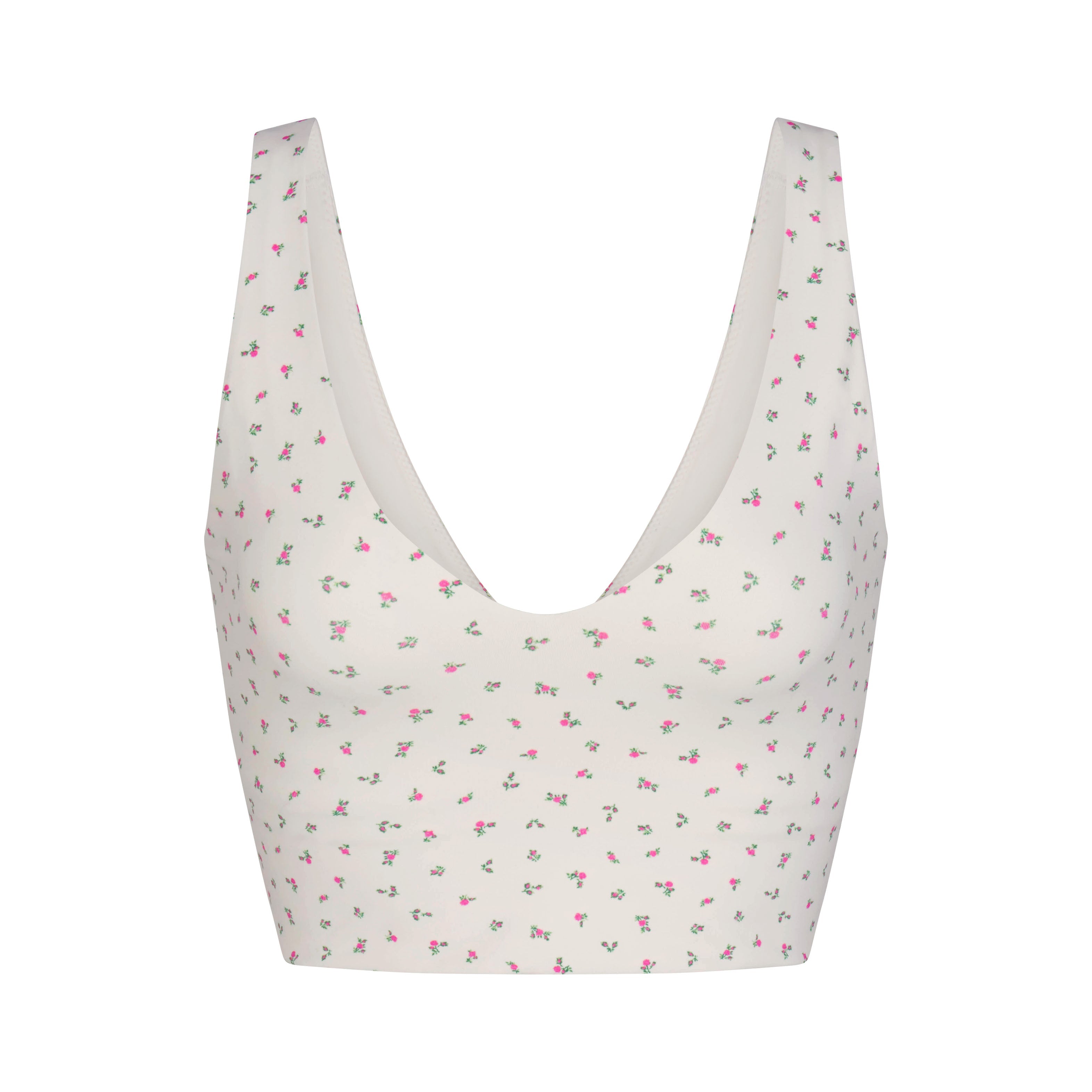 NikeSKIMS MATTE V-NECK BRA TOP | DITSY FLORAL PRINT LAYS FLAT ON A WHITE BACKGROUND | FLT