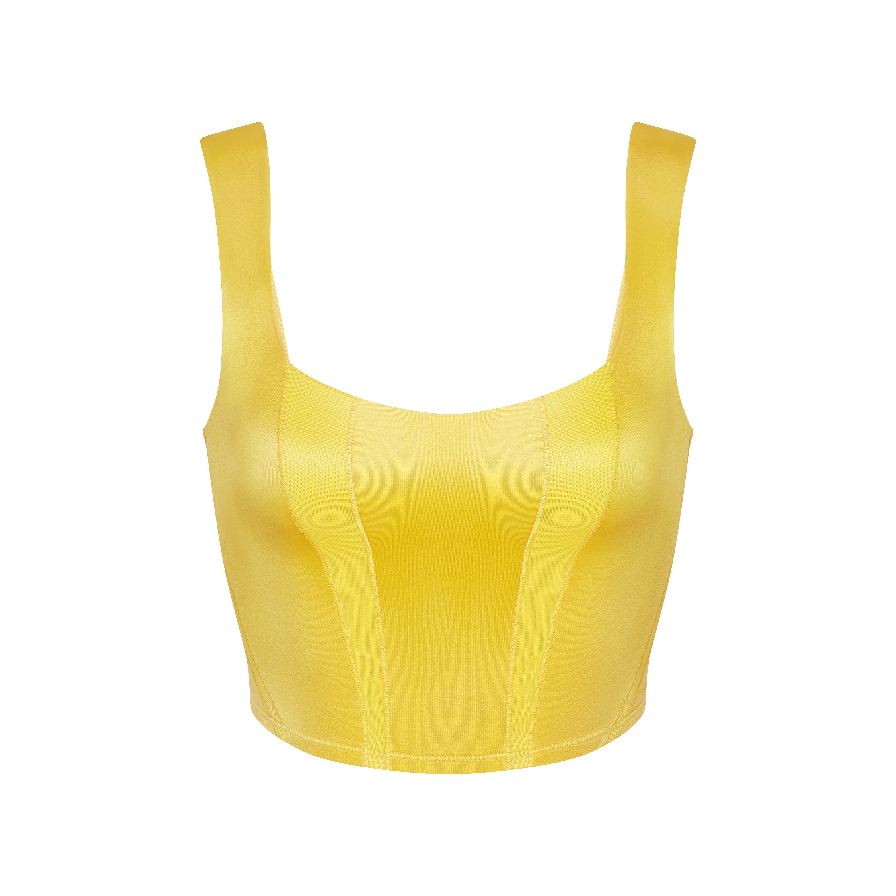 NikeSKIMS SATIN SHINE PANELED SCOOP TANK | CITRINE & LAYS FLAT ON A WHITE BACKGROUND | FLT