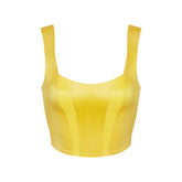 NikeSKIMS SATIN SHINE PANELED SCOOP TANK | CITRINE & LAYS FLAT ON A WHITE BACKGROUND | FLT