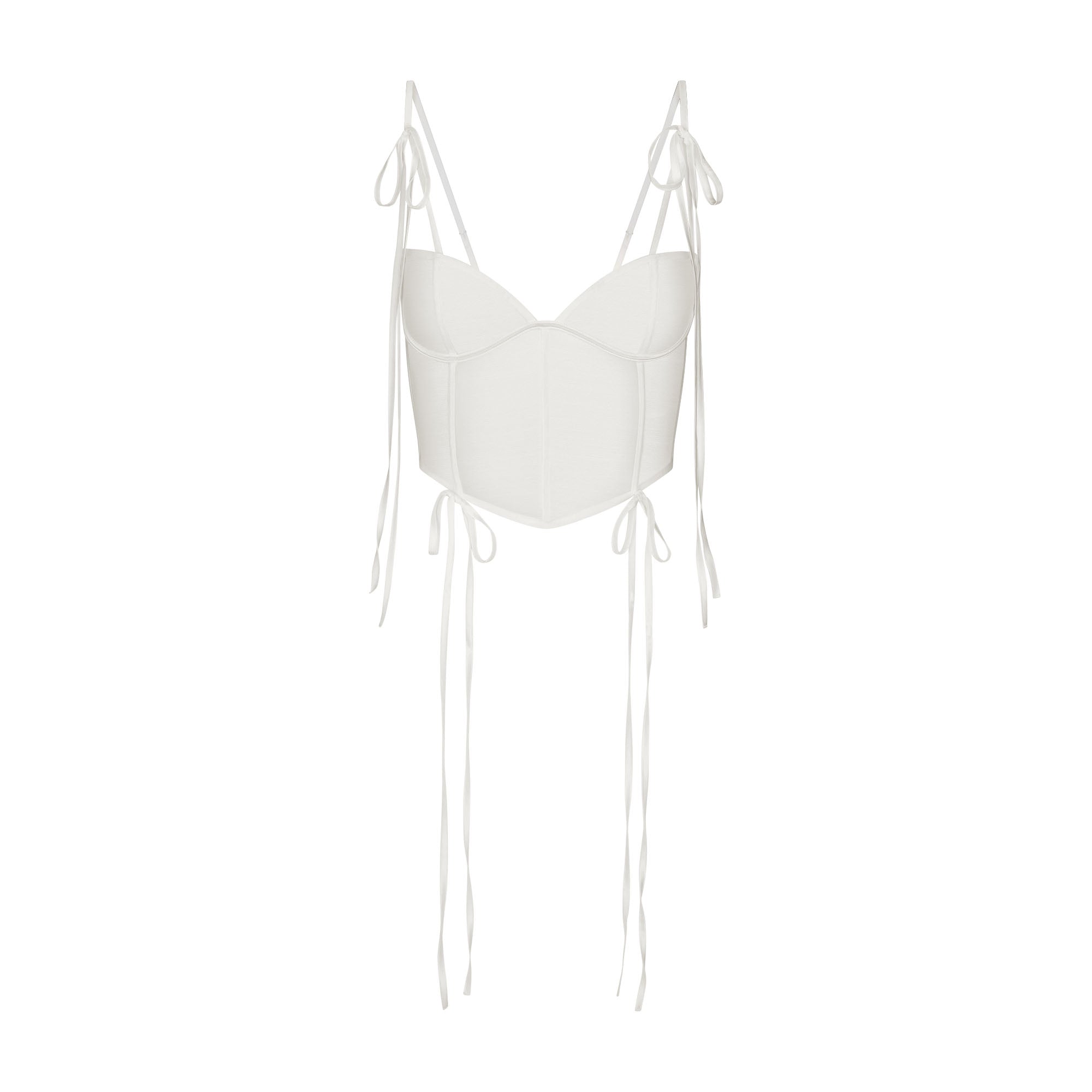 ULTRA FINE MESH BOW CORSET | IVORY LAYS FLAT ON A WHITE BACKGROUND | FLT
