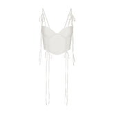 ULTRA FINE MESH BOW CORSET | IVORY LAYS FLAT ON A WHITE BACKGROUND | FLT