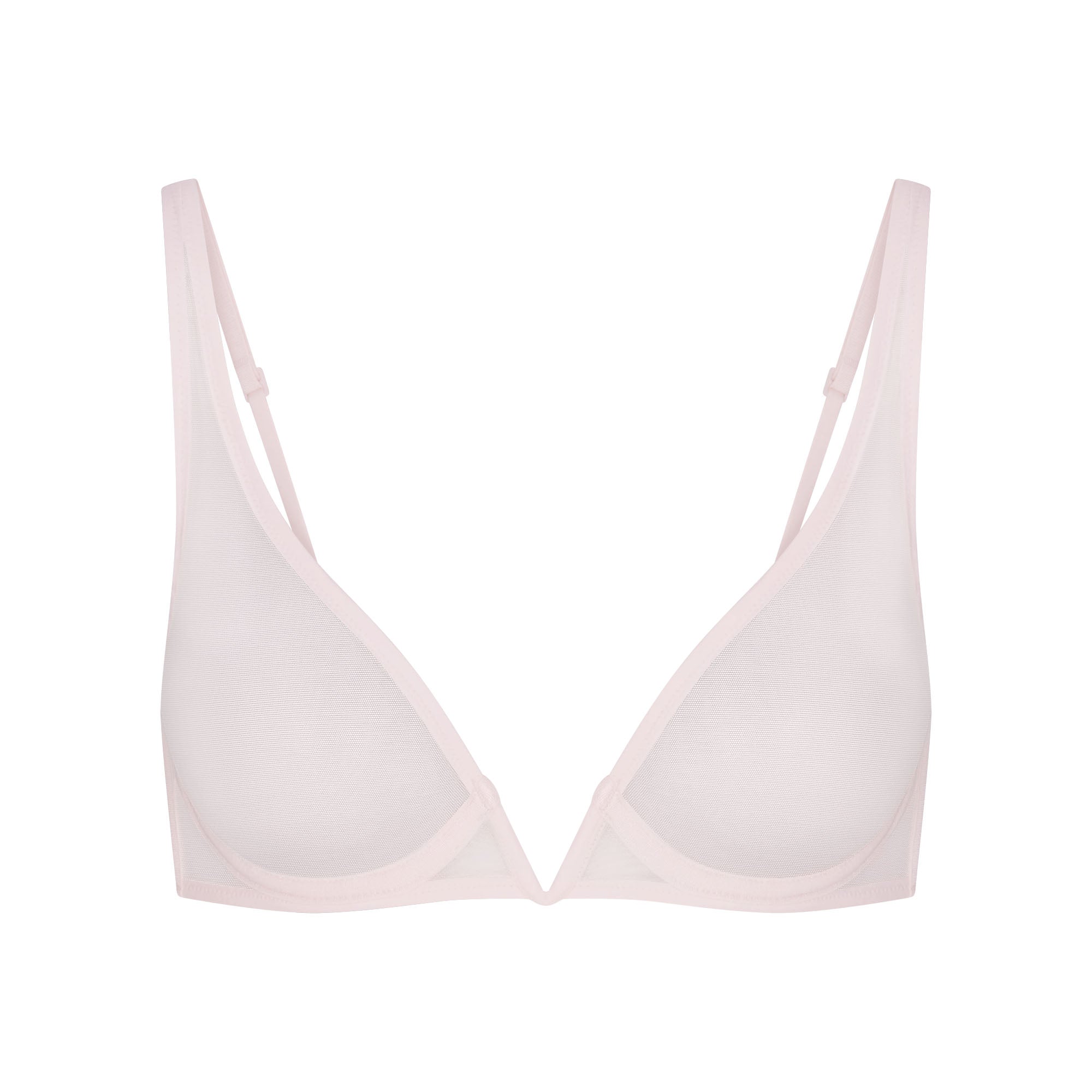 ULTRA FINE MESH DEEP PLUNGE BRA | BARELY PINK FLAT ON A WHITE BACKGROUND | FLT