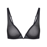 ULTRA FINE MESH DEEP PLUNGE BRA | OBSIDIAN FLAT ON A WHITE BACKGROUND | FLT