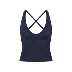 NikeSKIMS SHINE V-NECK TANK | NAVY FLAT ON A WHITE BACKGROUND | FLT