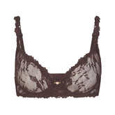 STRETCH LACE UNLINED DEMI BRA | ESPRESSO FLAT ON A WHITE BACKGROUND | FLT