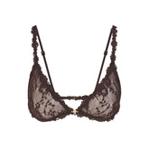STRETCH LACE TRIANGLE BRALETTE | ESPRESSO FLAT ON A WHITE BACKGROUND | FLT