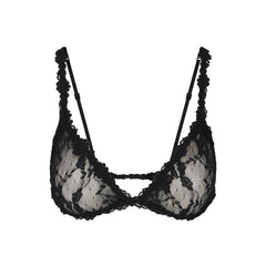 STRETCH LACE TRIANGLE BRALETTE | SOOT FLAT ON A WHITE BACKGROUND | FLT