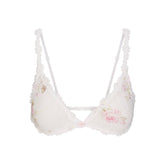 STRETCH LACE TRIANGLE BRALETTE | SNOW VINTAGE FLORAL PRINT FLAT ON A WHITE BACKGROUND | FLT @ | FOCUS: 0.0, 1.0, 0.9