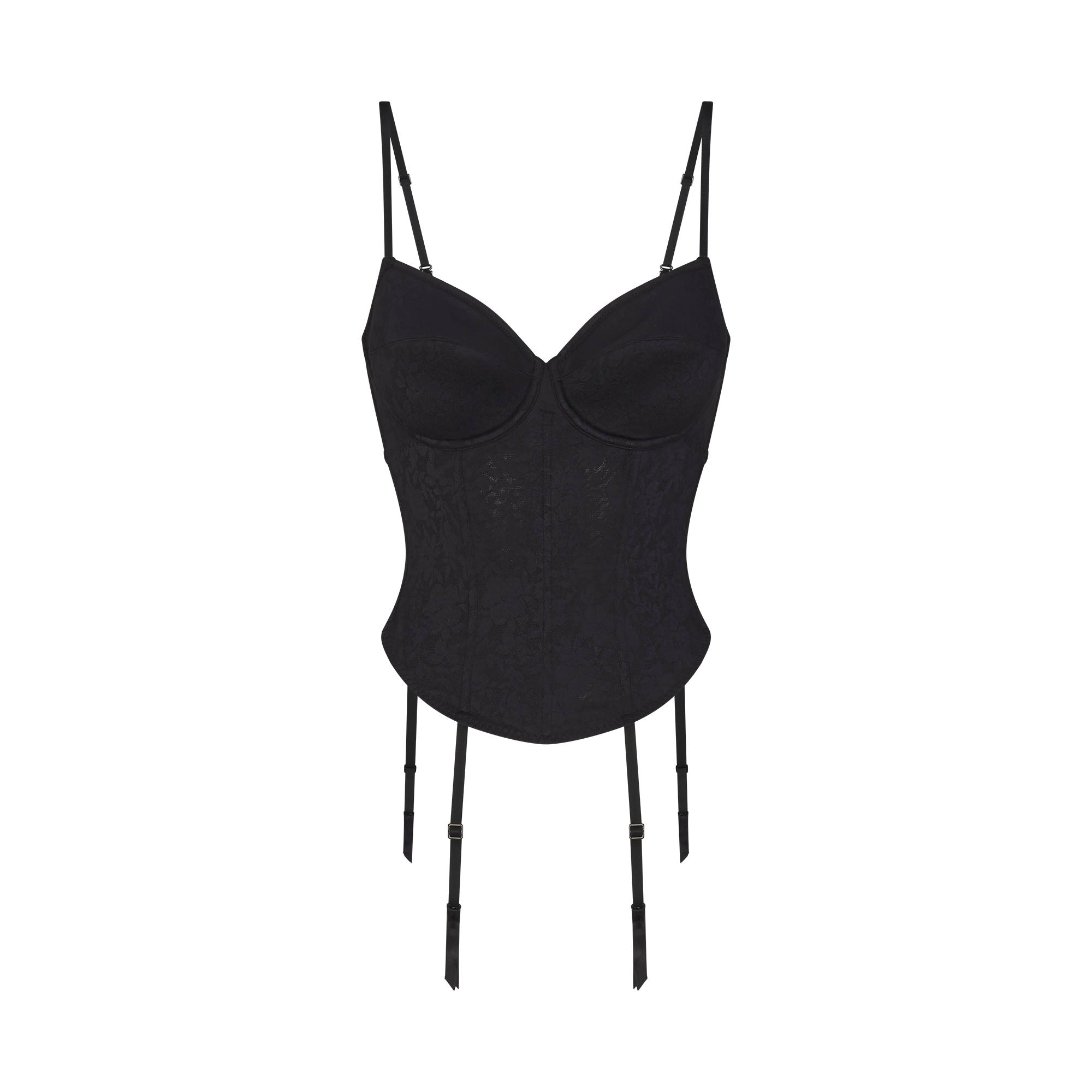 LACE SHAPEWEAR CORSET | ONYX FLAT ON A WHITE BACKGROUND | FLT