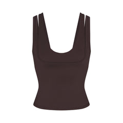 NikeSKIMS MATTE DOUBLE STRAP SCOOP TANK | DARK SEPIA FLAT ON A WHITE BACKGROUND | FLT