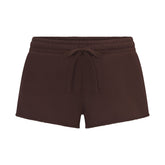 FRENCH TERRY RAW EDGE SHORT | ESPRESSO LAYS FLAT ON A WHITE BACKGROUND | FLT