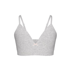 COTTON SEAMLESS GIRLS BRA 2-PACK | LIGHT HEATHER GREY AND SOOT FLAT ON A WHITE BACKGROUND @ | FLT